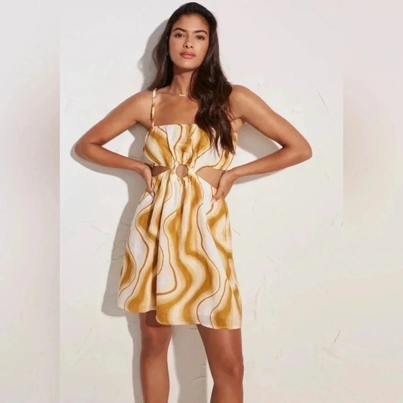 Faithfull The Brand Zuma Talamanca Print 100% Linen Cutout Mini Dress Size Small - Picture 3 of 7